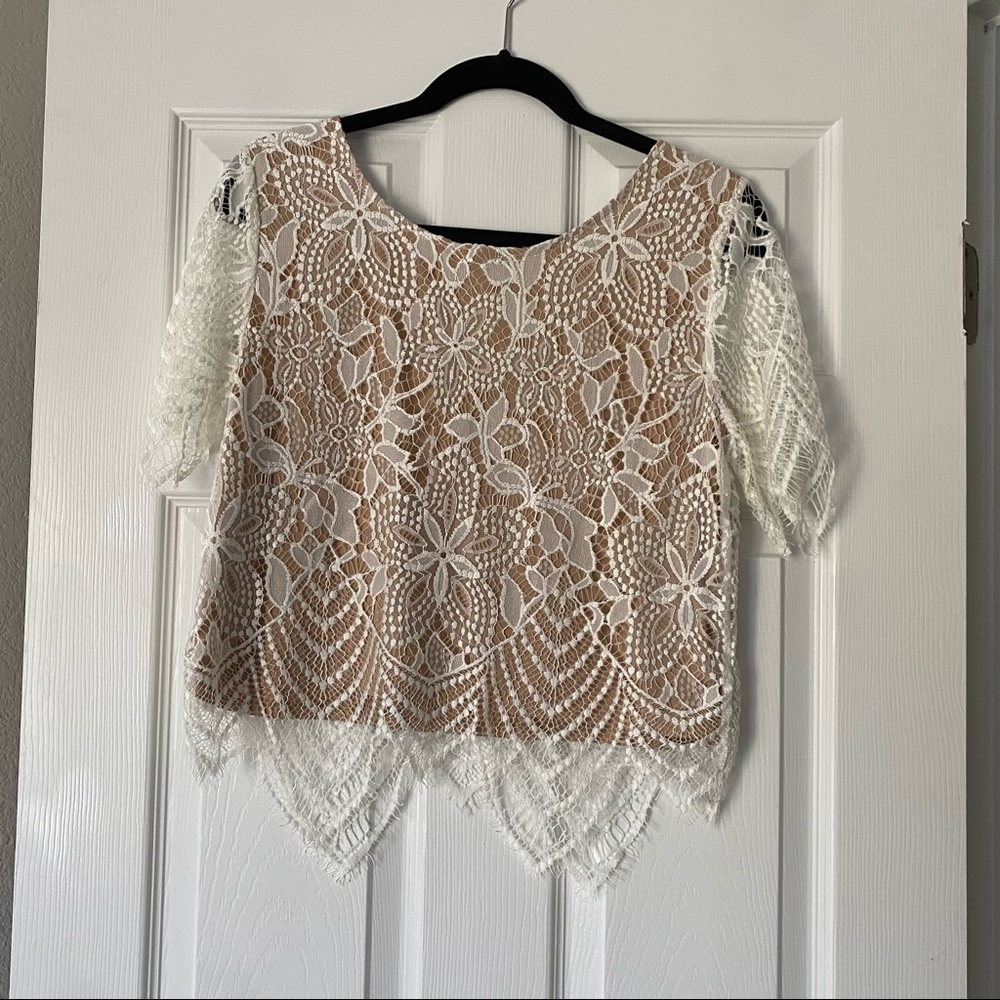 Express White Lace Crop Top - Picture 2 of 2